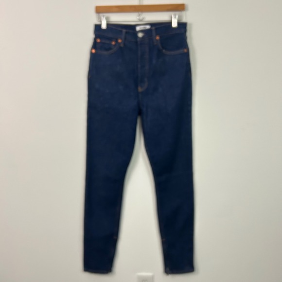 Re/Done Denim - RE/DONE Super High Drain‎ Pipe Jeans 28 Rigid Like Dark Indigo Ankle Zip